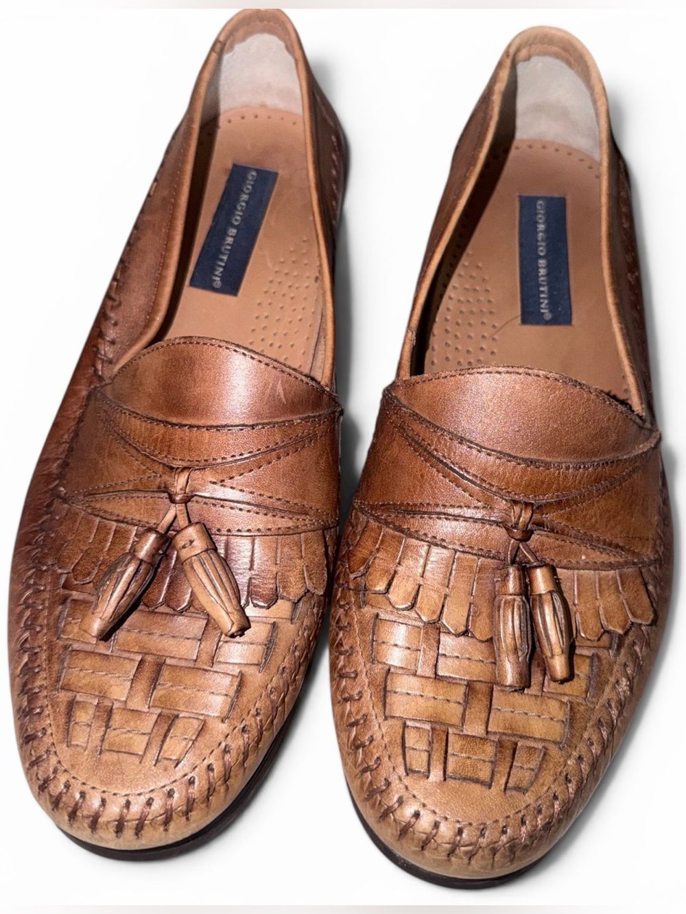 Giorgio Brutini Tan Leather Tassel Woven Loafers